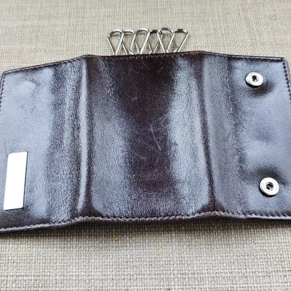FENDI Keychain Brown Leather 6 Rings Keys Holder Keys Fob Bag Made in Italy